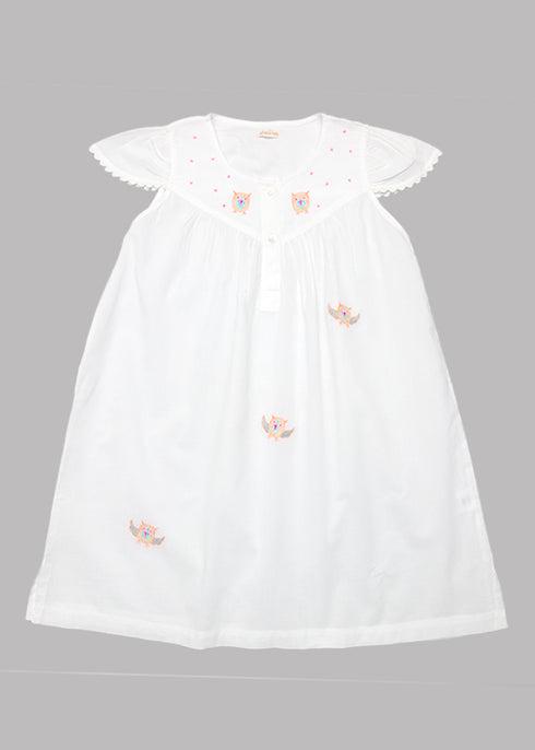 White Owl Night Dress for Kids